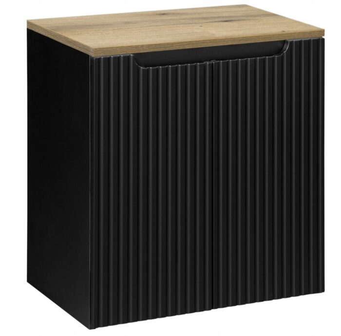 NOVA 50 cm czarna szafka łazienkowa blat dąb szuflady ryflowane fronty