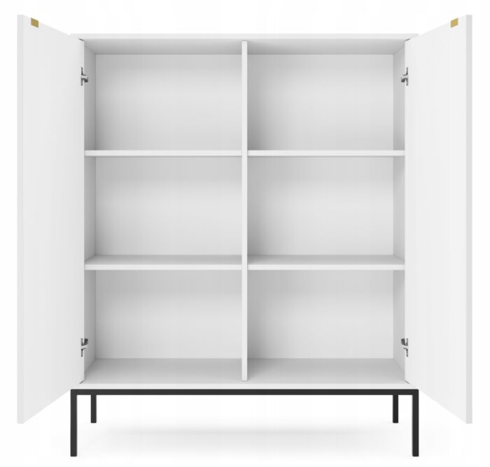Komoda BELLAZA 104 cm biała z drzwiczkami, czarne metalowe nogi