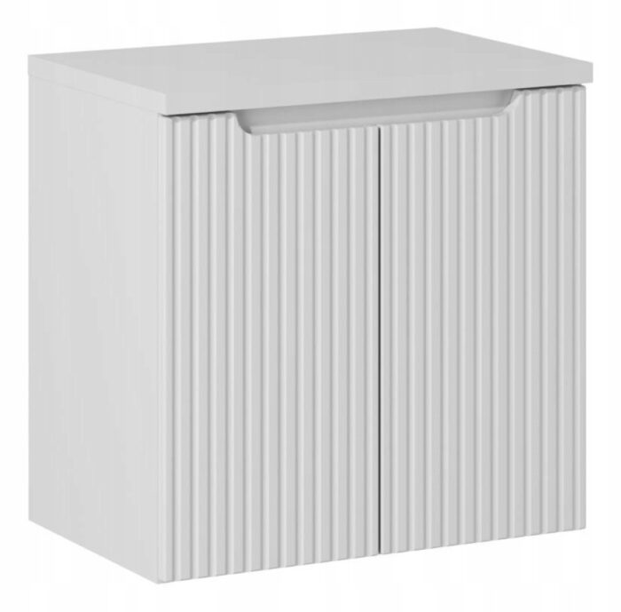 Szafka łazienkowa NOVA biały 60 cm blat biały ryflowane fronty 2 drzwi uniwersalna