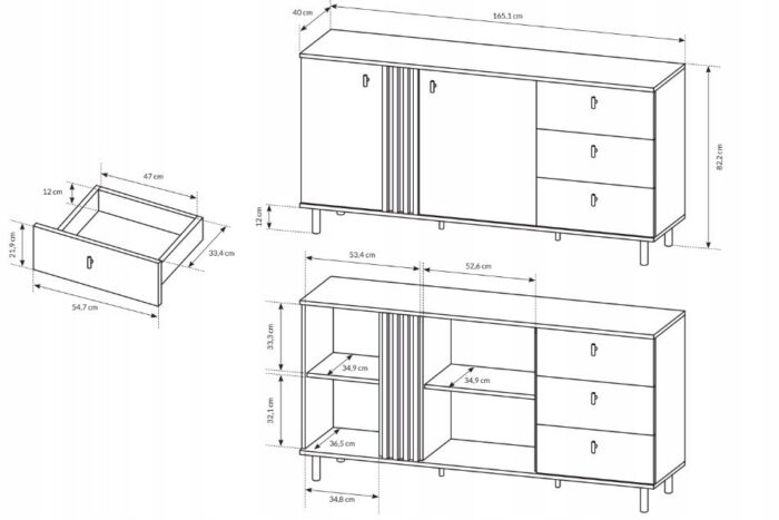 Komoda MADISON 165 cm dąb artisan / antracyt szeroka z drzwiami i szufladami