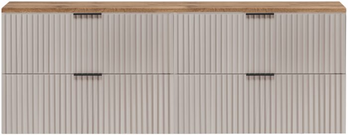 Szafka pod umywalkę FLOW 160 cm kaszmir blat wotan wisząca szuflady ryflowane fronty