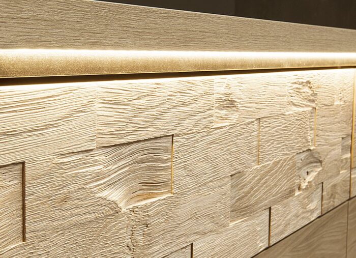 Komoda MILAN 127 cm dąb narożna pojemna szuflady drzwi ozdobny panel