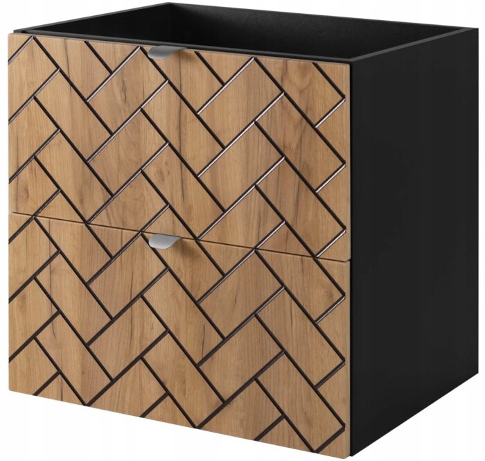 Szafka pod umywalkę MADIS 60 cm dąb czarny wisząca pojemna szuflady frezowane fronty S