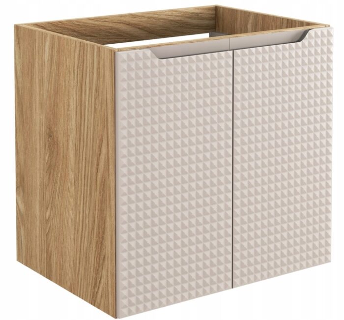 Szafka pod umywalkę LUXOR 60 cm dąb beżowy front 3 D wisząca drzwi