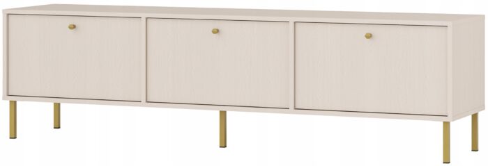 Szafka RTV AVILA 180 cm beż piaskowy z klapami złote metalowe nogi typ prosty