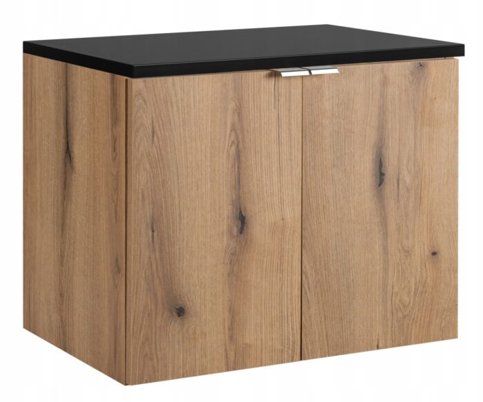Szafka łazienkowa NOVA dąb 80 cm z drzwiami blat czarny