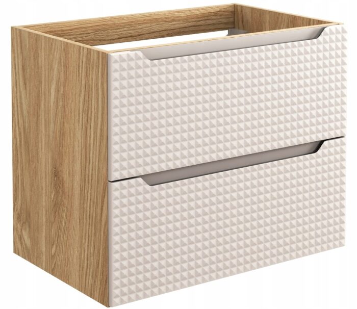 Szafka pod umywalkę LUXOR 70 cm dąb beżowy front 3 D wisząca pojemna szuflady