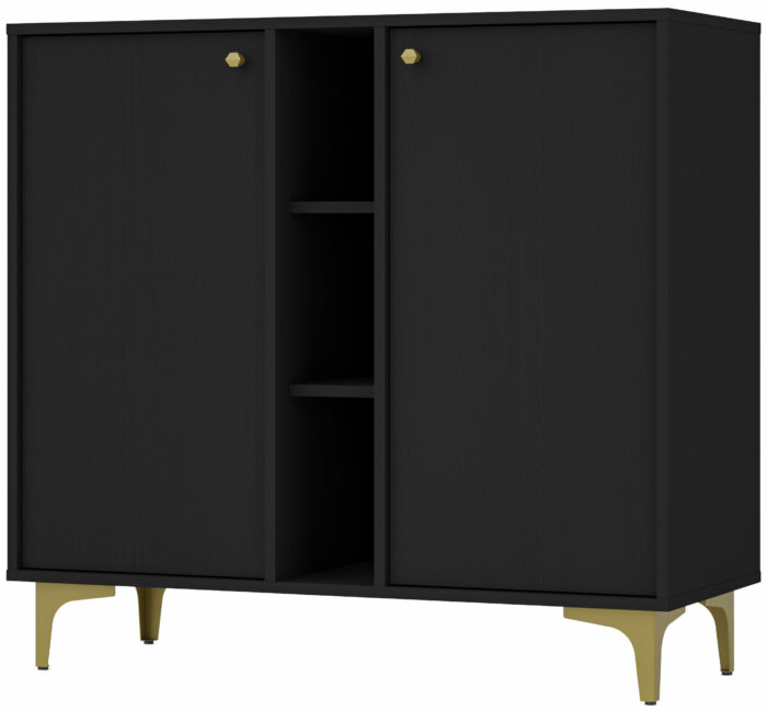 Komoda AVILA 100 cm czarna z drzwiami i półkami złote metalowe nogi typ rozgwiazda