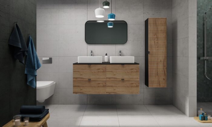 Szafka pod umywalkę  LOFT 160 cm czarny dąb wisząca pojemna loft szuflady frezowane fronty