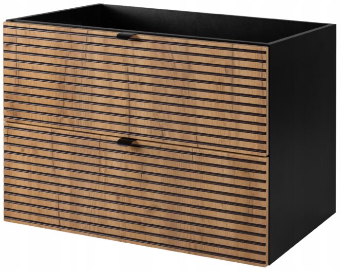 Szafka pod umywalkę AURA 80 cm czarny dąb wisząca pojemna loft szuflady frezowane fronty