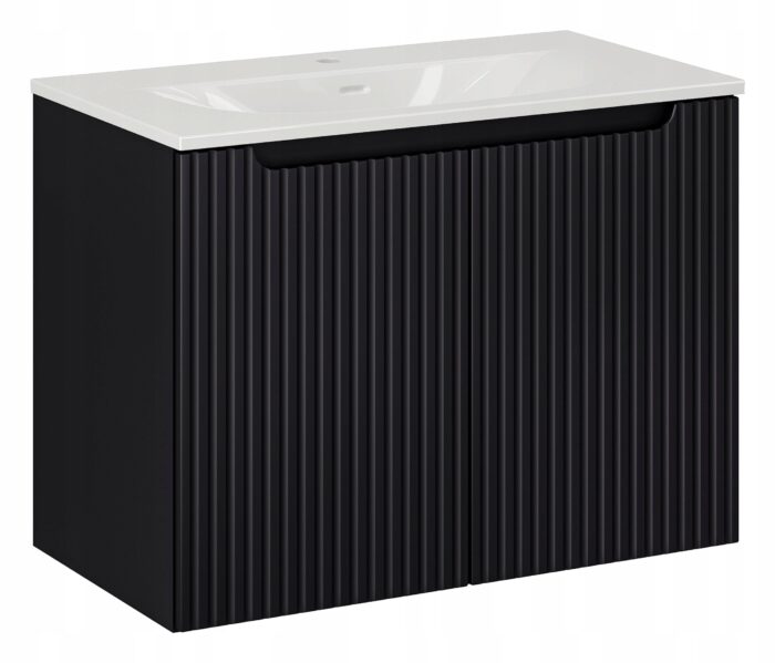 NOVA 80 cm czarna szafka łazienkowa z umywalką wpuszczaną drzwi ryflowane fronty