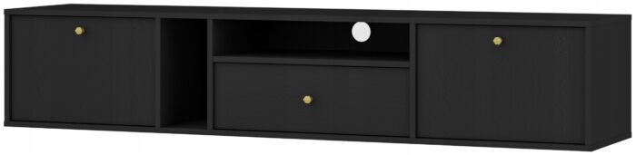 Szafka RTV AVILA 180 cm czarna wisząca z klapami szufladą i półkami