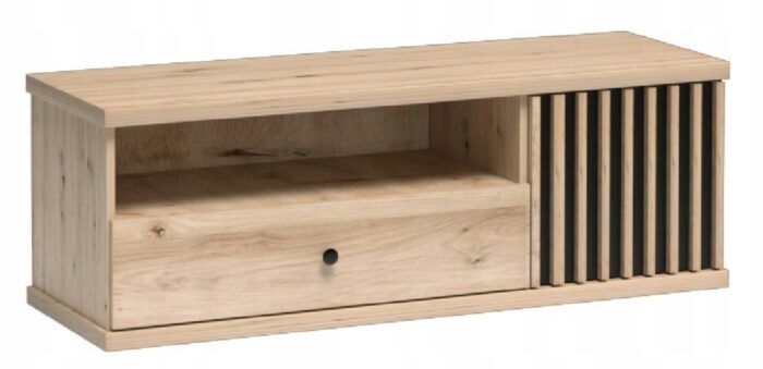 Szafka RTV CAMPA 124 cm dąb czarny stolik pod telewizor lamele szuflada półka