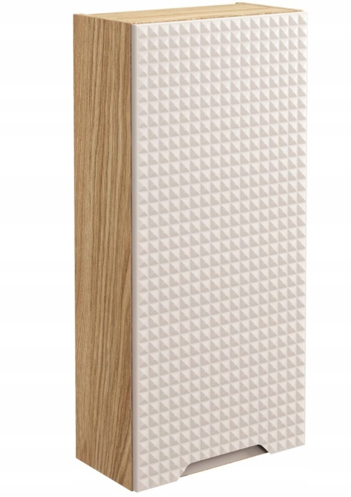 Słupek łazienkowy LUXOR 35x75 cm dąb beżowy szafka wisząca drzwi półki front 3D
