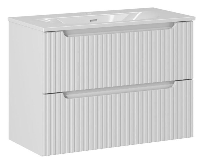 Szafka łazienkowa NOVA biały 80 cm umywalka wpuszczana 2 szuflady ryflowane fronty