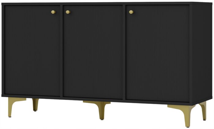 Komoda AVILA 125 cm czarna z drzwiami złote metalowe nogi typ rozgwiazda