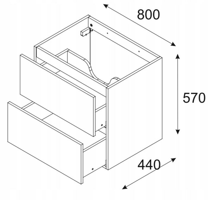 Szafka pod umywalkę LUXOR 80 cm dąb beżowy front 3 D wisząca pojemna szuflady