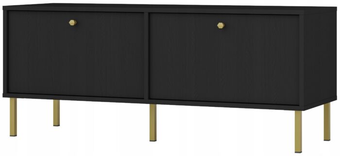 Szafka RTV AVILA 120 cm czarna z klapami złote metalowe nogi typ prosty