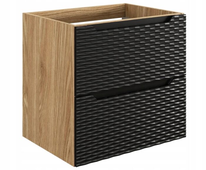 Szafka pod umywalkę OCEAN 60 cm dąb czarny fronty 3D wisząca szuflady