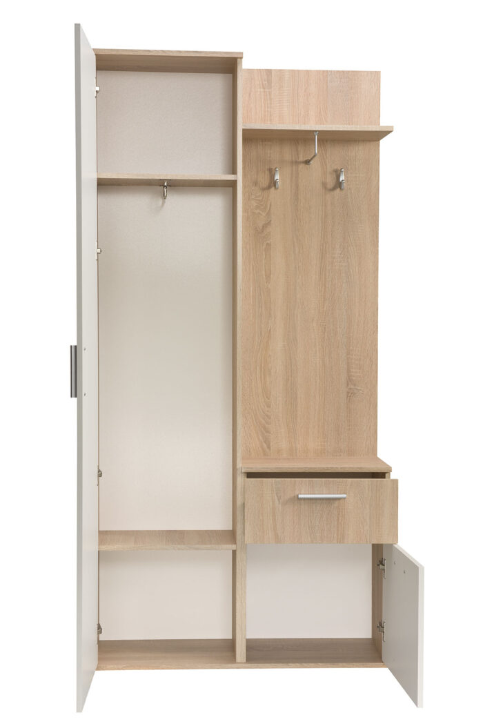 Przedpokój LUNA 97 cm dąb artisan czarny lustro wieszak szafka na buty szuflada półki