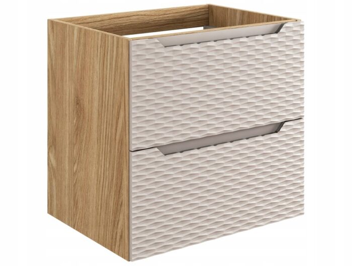 Szafka pod umywalkę OCEAN 60 cm dąb beżowe fronty 3D wisząca szuflady