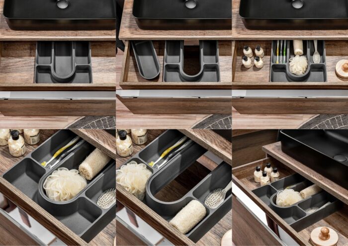 Zestaw mebli łazienkowych SANTA FE 160 cm dąb szafka wisząca blat 2 x umywalka szuflady