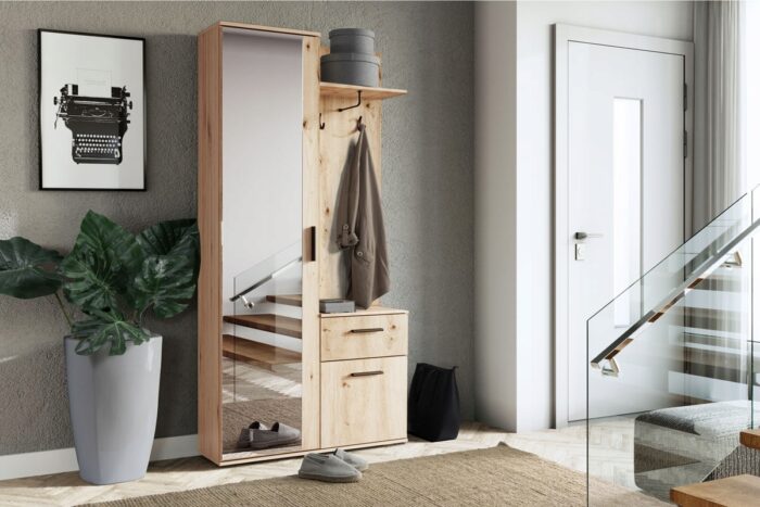Przedpokój LUNA 97 cm dąb artisan lustro wieszak szafka na buty szuflada półki