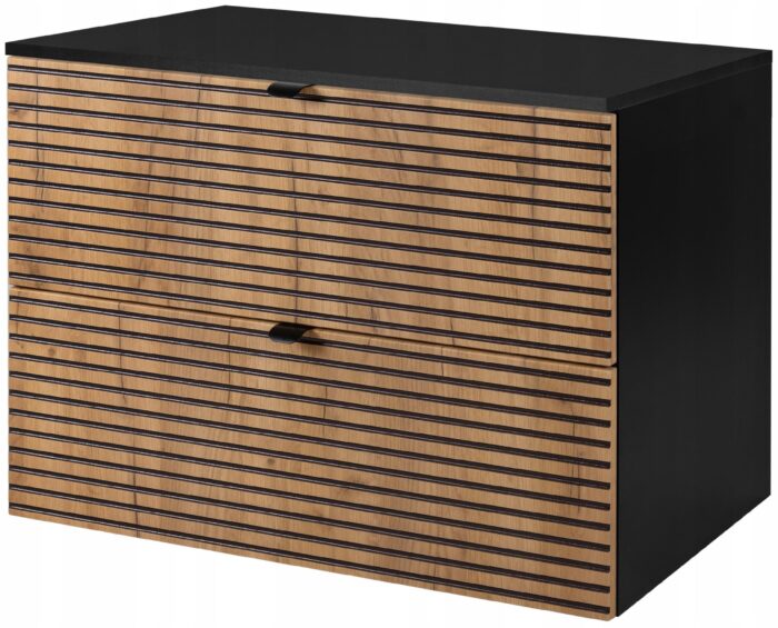 Szafka pod umywalkę AURA 80 cm czarny dąb blat loft pojemna szuflady frezowane fronty