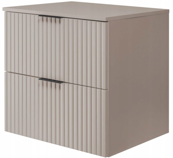 Szafka pod umywalkę FLOW 60 cm kaszmir wisząca pojemna blat szuflady ryflowane fronty