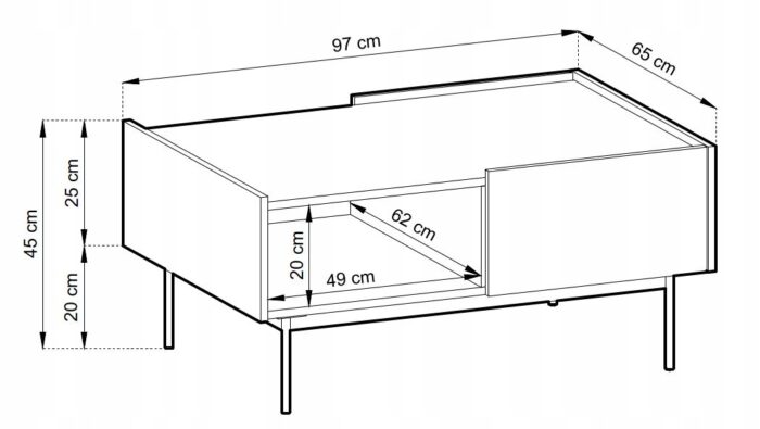 Ława SIMPLE 97 cm kaszmir / dąb linea z szufladami i metalowymi nóżkami