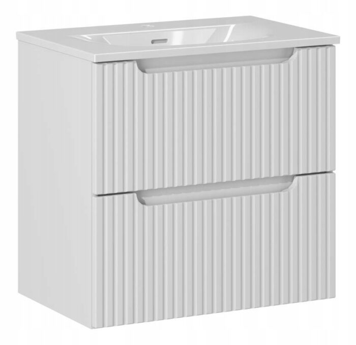 Szafka łazienkowa NOVA biały 60 cm umywalka wpuszczana 2 szuflady ryflowane fronty