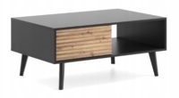Ława WILLOW 144 cm czarny mat / dąb artisan z szufladami, ryflowane fronty