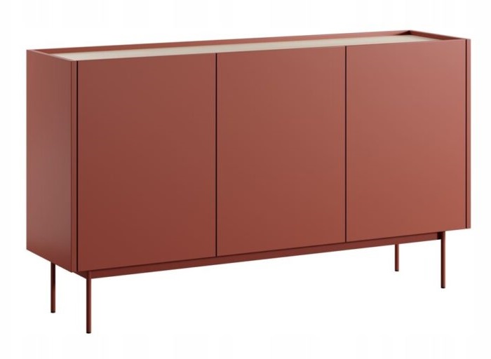 Komoda SIMPLE 144 cm czerwona / dąb linea z drzwiczkami i półkami metalowe nóżki