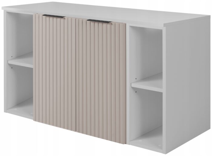 FLOW 100 cm kaszmir Szafka Łazienkowa blat biały regały drzwi front ryflowany