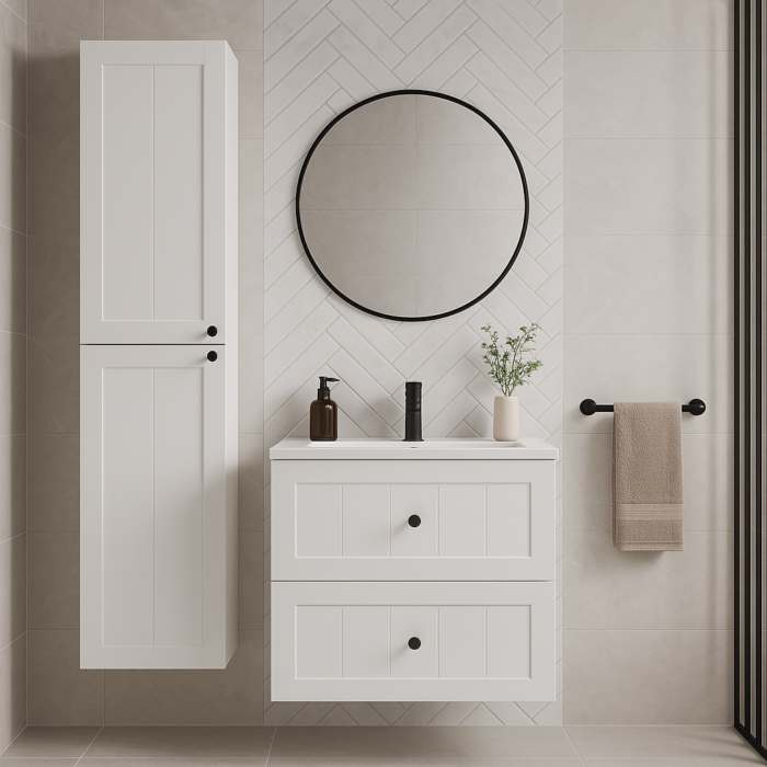Słupek łazienkowy GUSTO biały 136 cm frezowany front 2x drzwi uniwersalne P/L