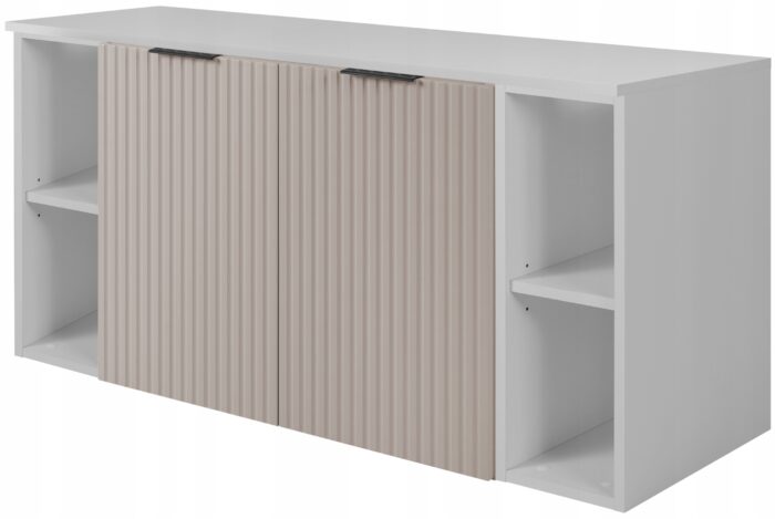 FLOW 120 cm kaszmir Szafka Łazienkowa blat biały regały ryflowane fronty