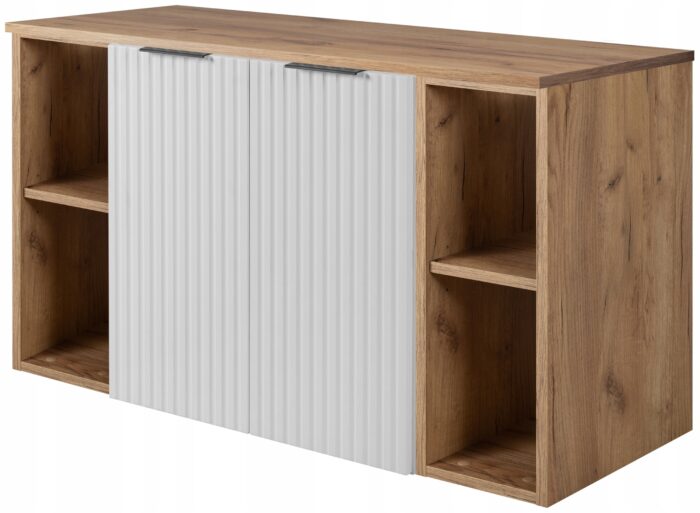 FLOW 100 cm biała Szafka Łazienkowa blat dąb craft regały drzwi front ryflowany