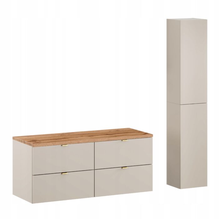 Komplet mebli łazienkowych DALIA kaszmir Szafka 120 cm z blatem + Słupek
