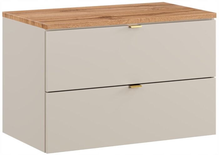 Szafka łazienkowa DALIA kaszmir 80 cm blat dąb wotan gładkie fronty