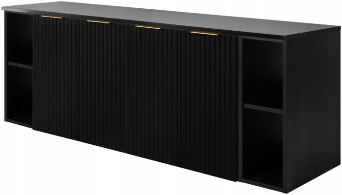 FLOW 160 cm czarna łazienkowa blat regały ryflowane fronty