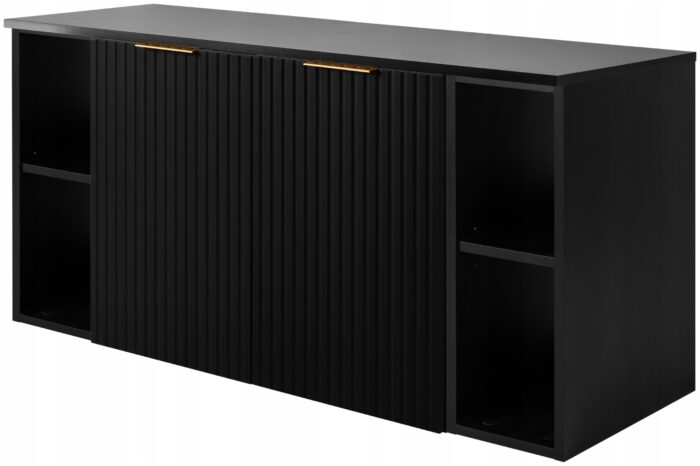 FLOW 120 cm czarna Szafka Łazienkowa blat regały ryflowane fronty