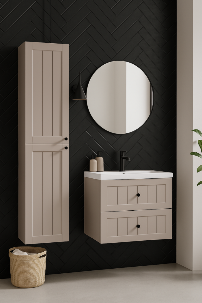 Słupek łazienkowy GUSTO kaszmir 136 cm frezowany front 2x drzwi uniwersalne P/L