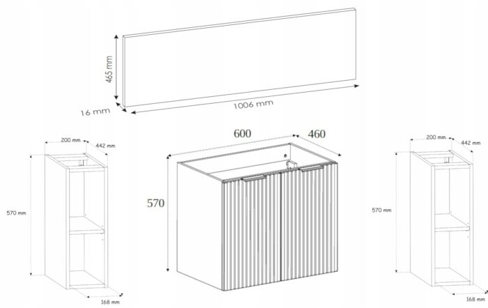 FLOW 100 cm biała Szafka Łazienkowa blat regały drzwi front ryflowany