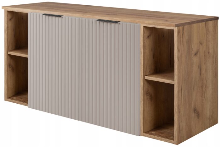 FLOW 120 cm kaszmir Szafka Łazienkowa blat dąb craft regały ryflowane fronty