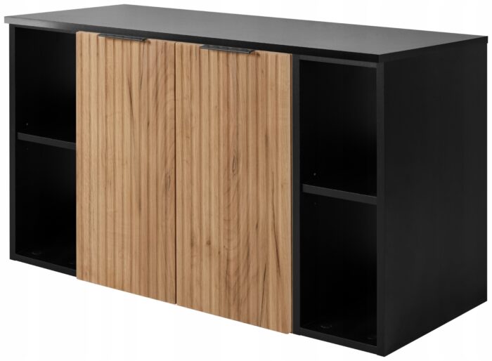 FLOW 100 cm dąb craft Szafka Łazienkowa blat czarny regały drzwi front ryflowany