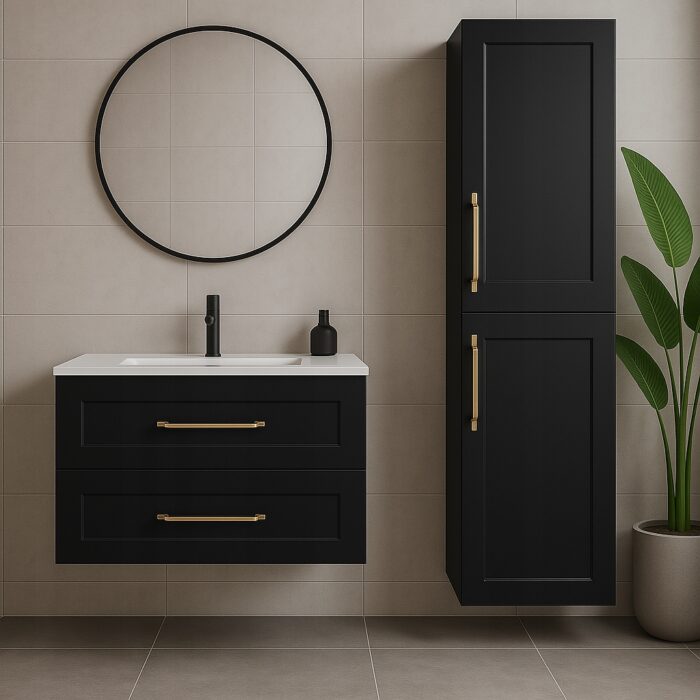 Słupek łazienkowy CLASSIC 136 cm czarny dwoje drzwi złote uchwyty