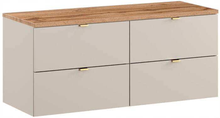 Szafka łazienkowa DALIA kaszmir 120 cm blat dąb wotan gładkie fronty