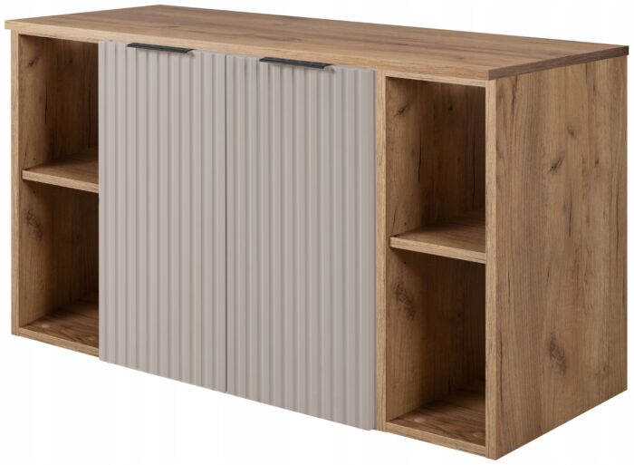 FLOW 100 cm kaszmir Szafka Łazienkowa blat dąb craft regały drzwi front ryflowany