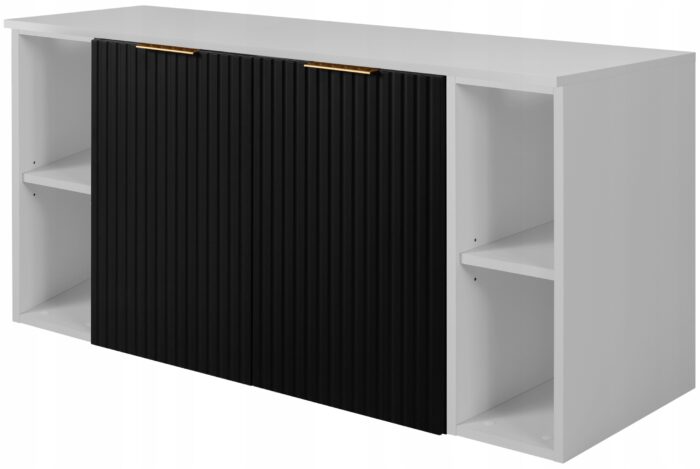 FLOW 120 cm czarna Szafka Łazienkowa blat biały regały ryflowane fronty