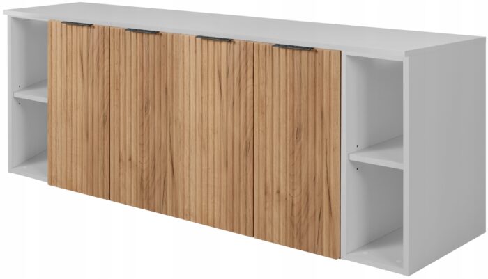 FLOW 160 cm dąb craft szafka łazienkowa blat biały regały ryflowane fronty
